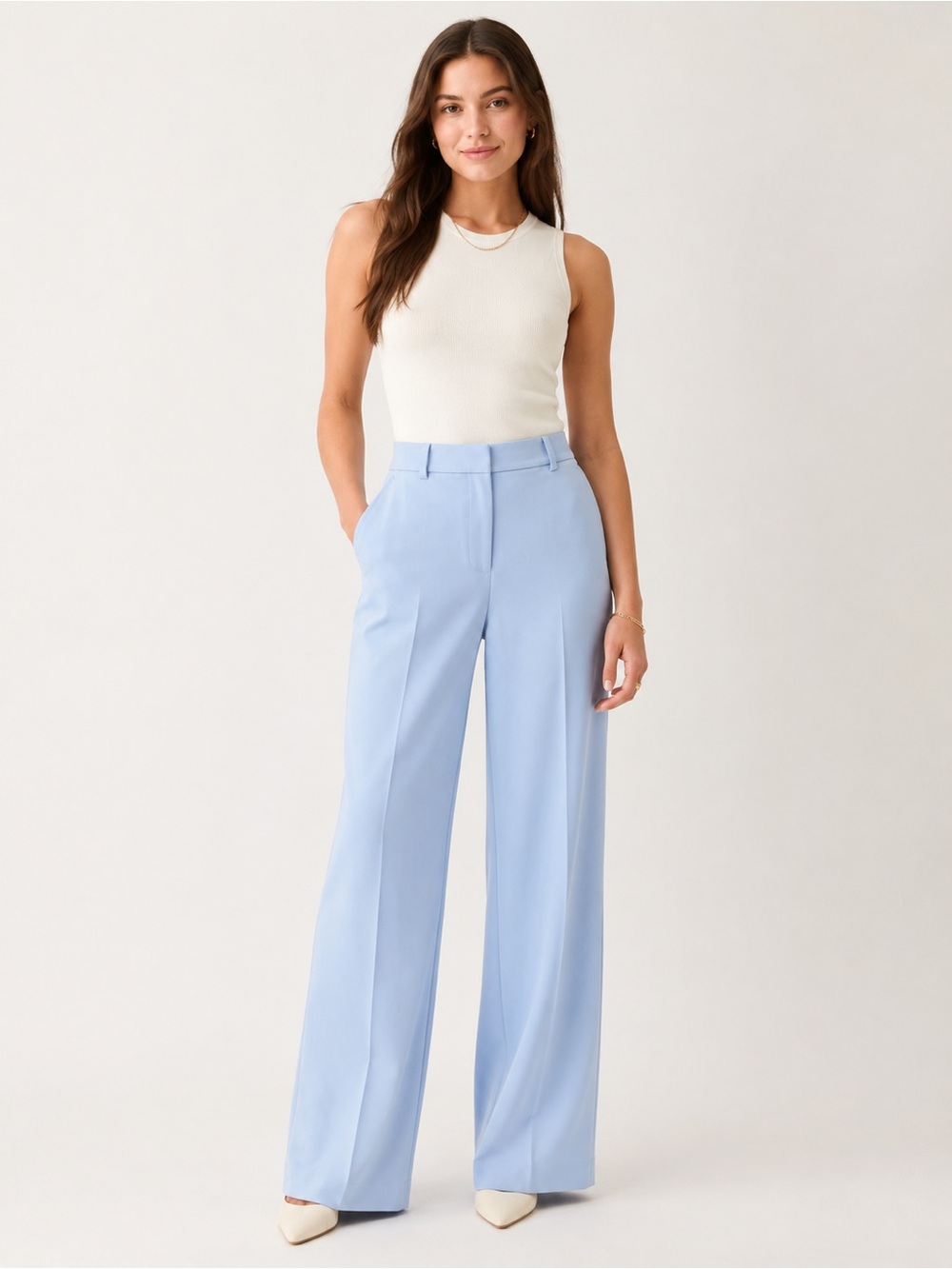 Melanie Lyne Women’s Light Blue Wide-Leg Dress Pants – Size 8 –
